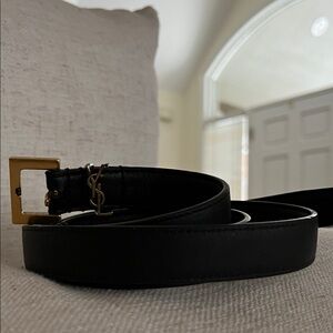 Yves Saint Laurent Black Belt with Gold Buckle